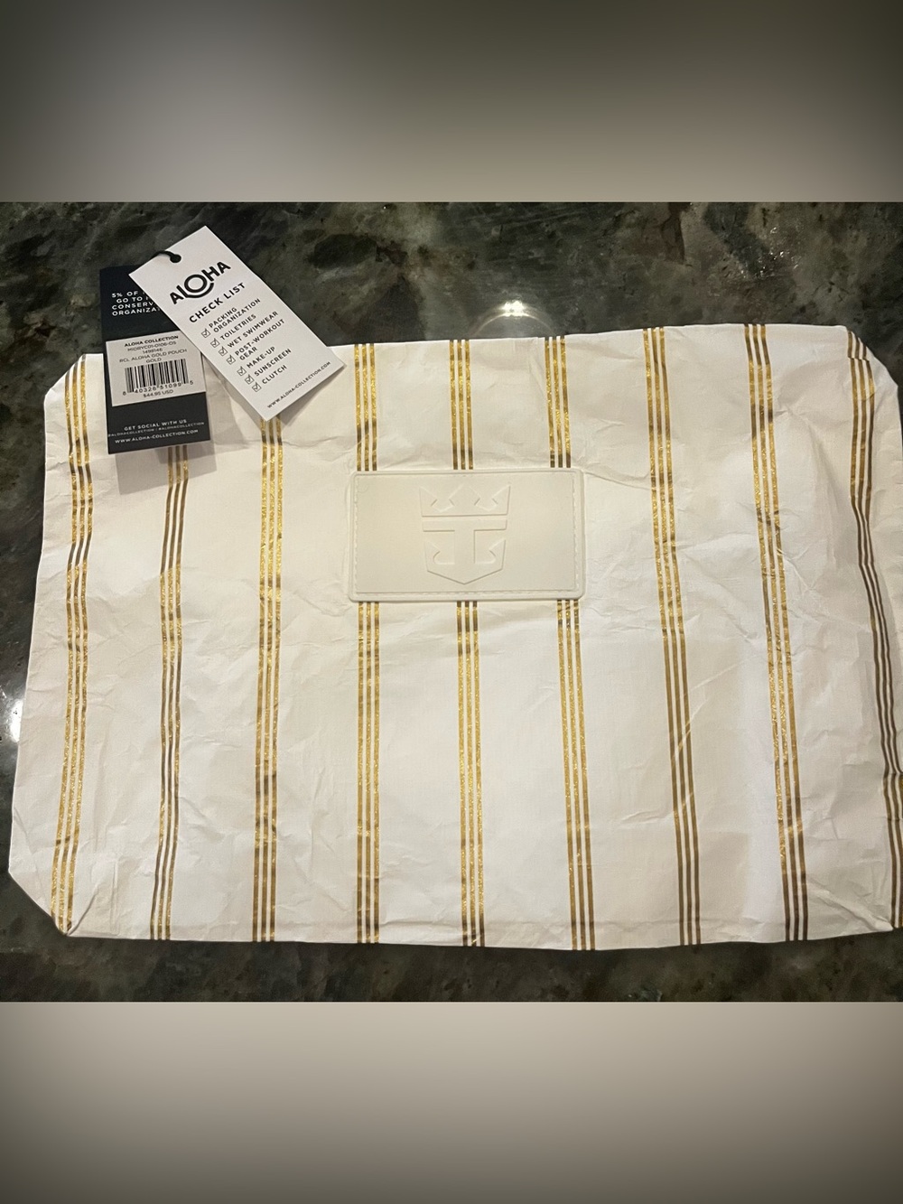 ALOHA Collection Large Pouch with Gold Metallic Stripes NWT